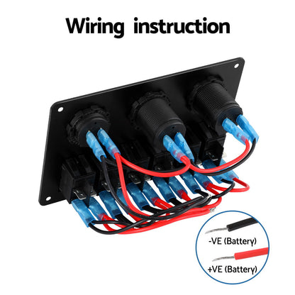 6 Gang 12V Switch Panel with USB & Socket, view 5