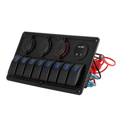 8 Gang 12V Switch Panel with USB & Socket, view 3