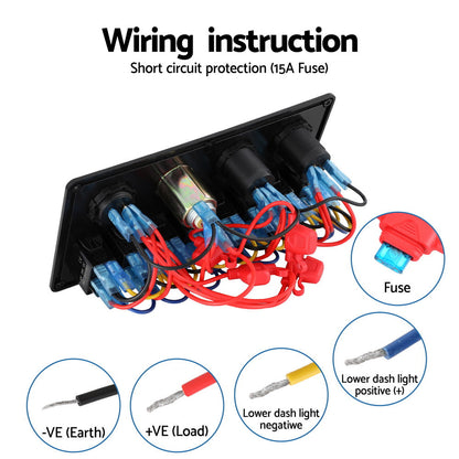 8 Gang 12V Switch Panel with USB & Socket, view 5