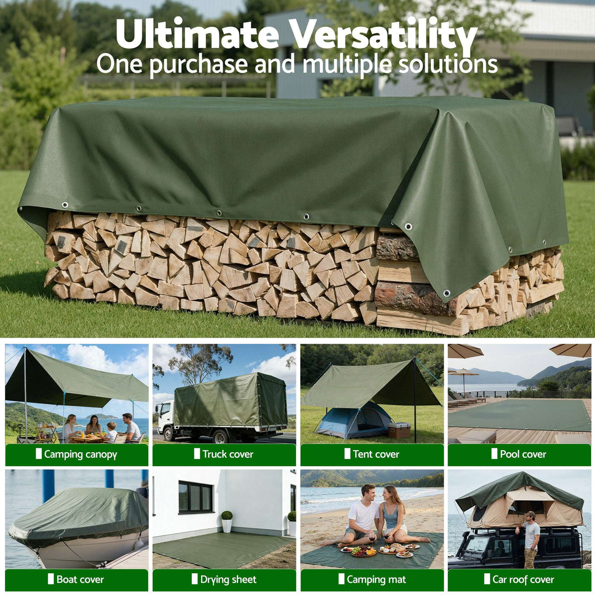 Instahut 2x3m Heavy Duty Canvas Tarp 600GSM, view 8