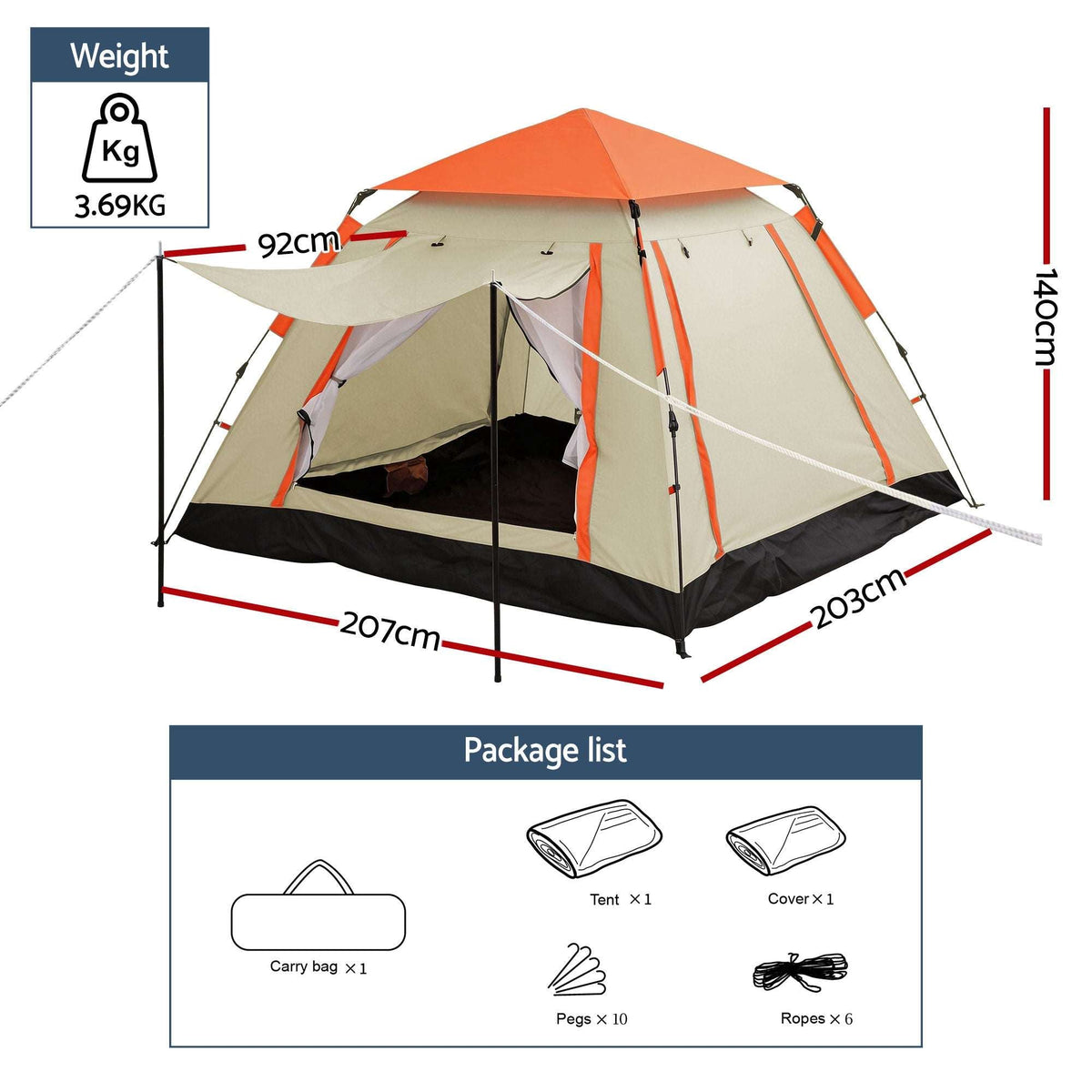 Pop-Up Camping Tent – 3–4 Person Instant Setup, view 2