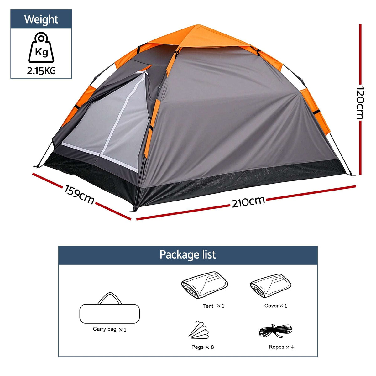 Weisshorn 2 Person Instant Pop-Up Camping Tent, view 2