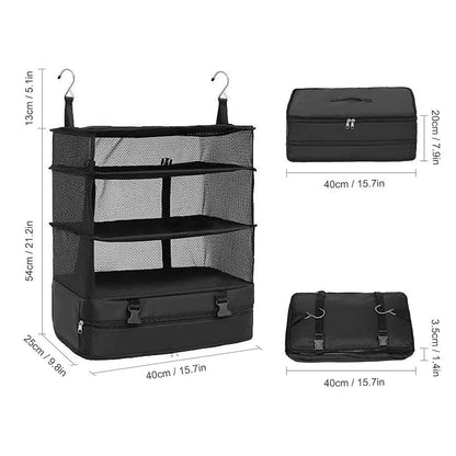 Hanging Travel Organiser 3 Shelf - Vagooz Black, view 2