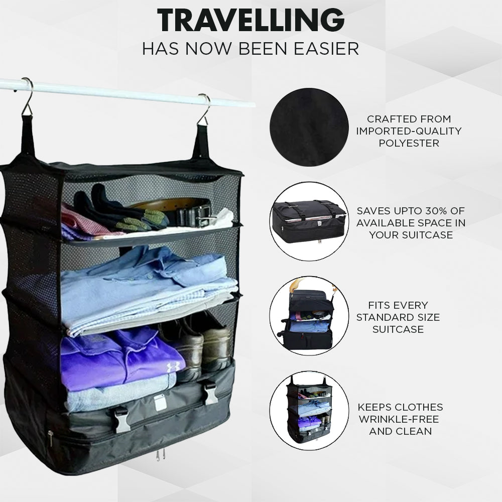 Hanging Travel Organiser 3 Shelf - Vagooz Black, view 3