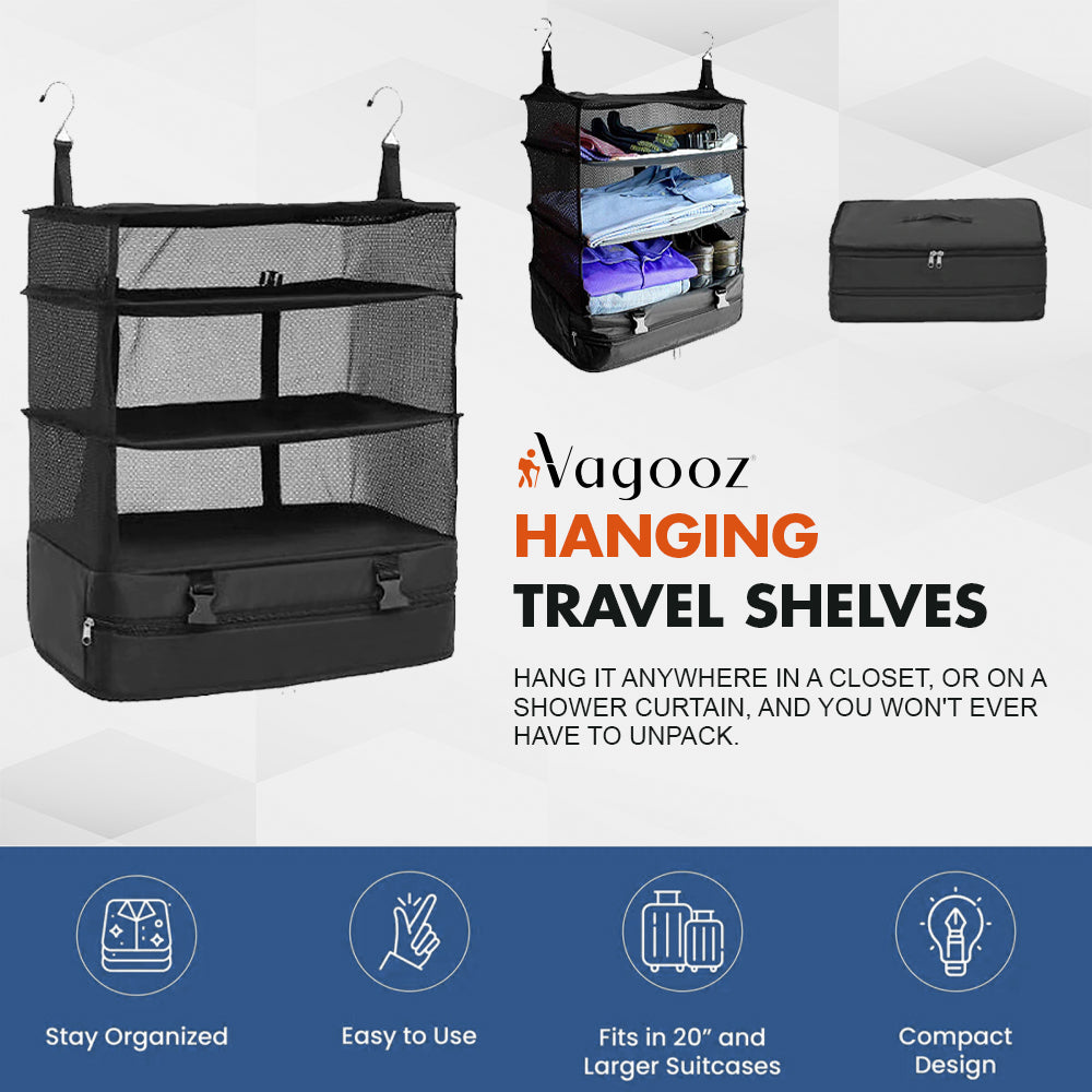 Hanging Travel Organiser 3 Shelf - Vagooz Black, view 4