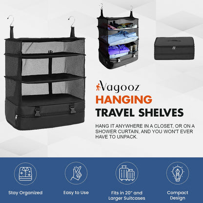 Hanging Travel Organiser 3 Shelf - Vagooz Black, view 4