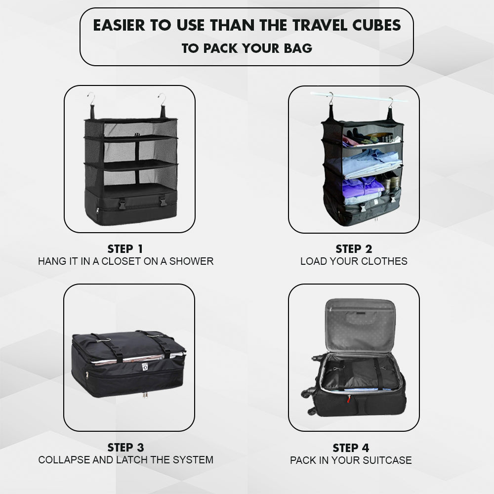 Hanging Travel Organiser 3 Shelf - Vagooz Black, view 5
