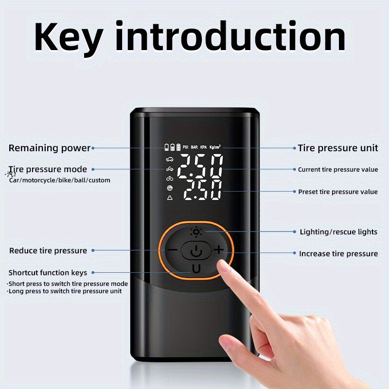 Rechargeable Tyre Inflator 150PSI with LED Light, view 6