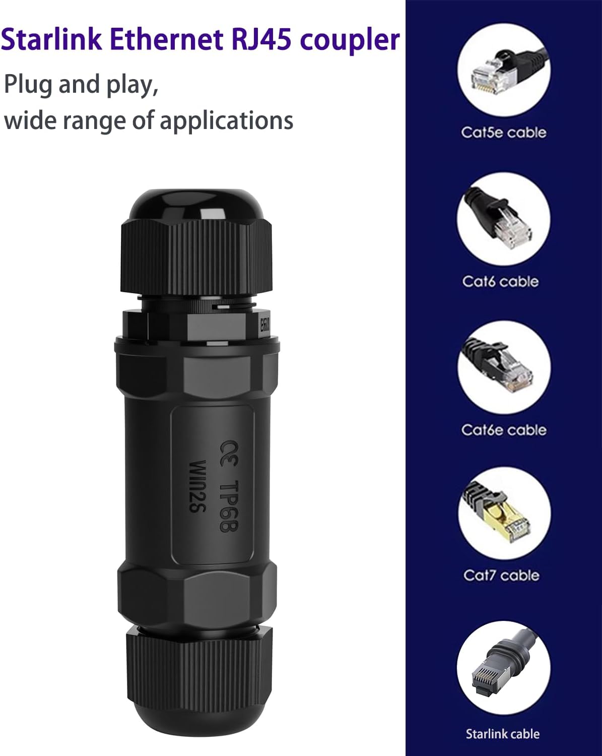 Starlink IP68 Waterproof RJ45 Coupler — PoE CAT6, view 5