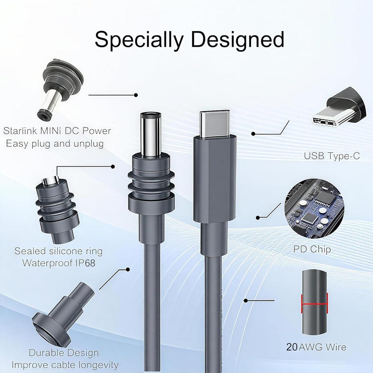 Starlink Mini USB-C to DC Power Cable 3m, view 8