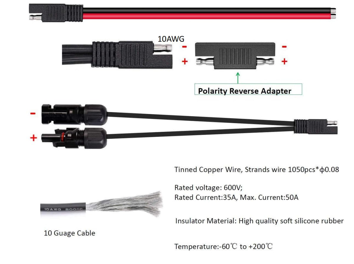 MC4 to SAE Solar Panel Connector Cable 10AWG, view 2