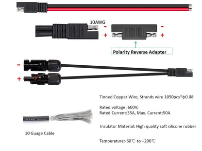 MC4 to SAE Solar Panel Connector Cable 10AWG, view 2