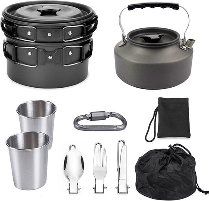 9 Piece Camping Cookware Set for 2-3 People