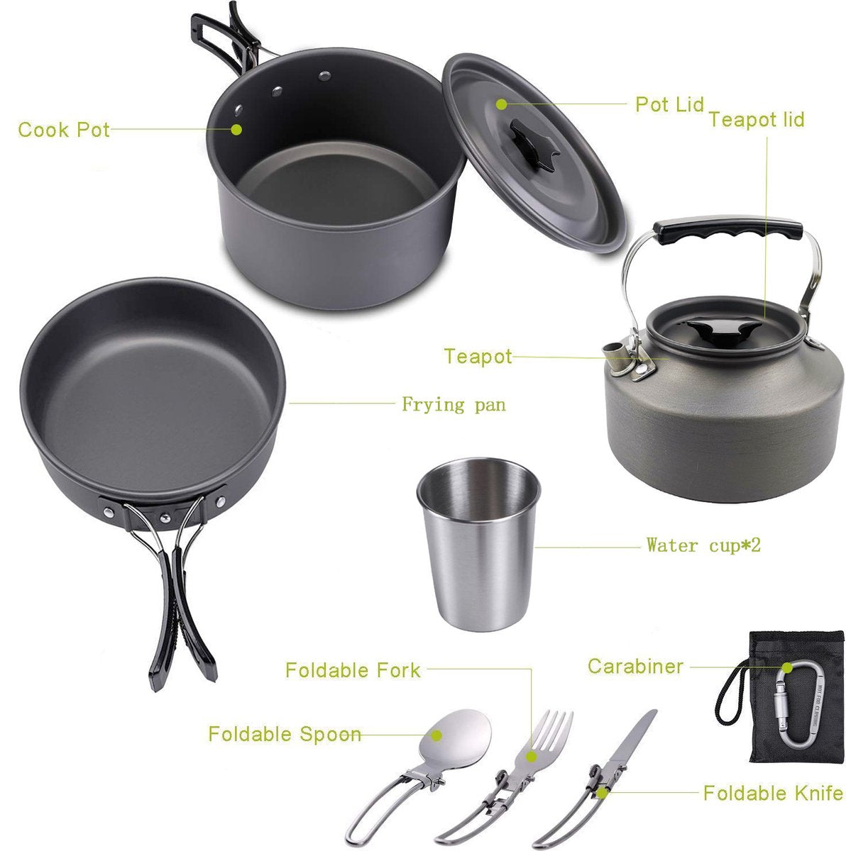 9 Piece Camping Cookware Set for 2-3 People, view 2