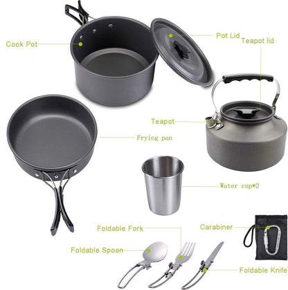 9 Piece Camping Cookware Set for 2-3 People, view 2
