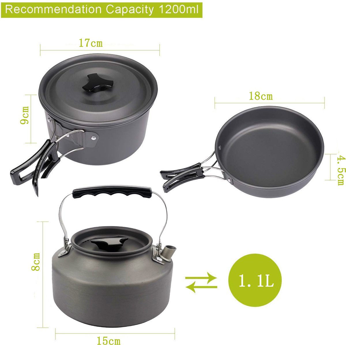 9 Piece Camping Cookware Set for 2-3 People, view 5