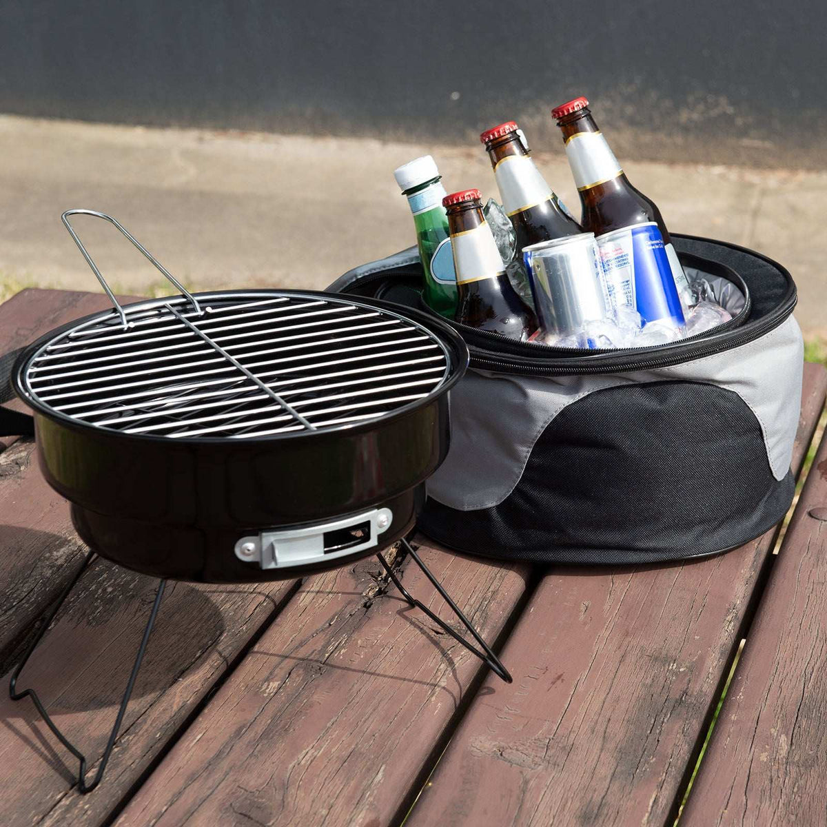 2-in-1 Charcoal BBQ Grill with Cooler Carry Bag, view 2