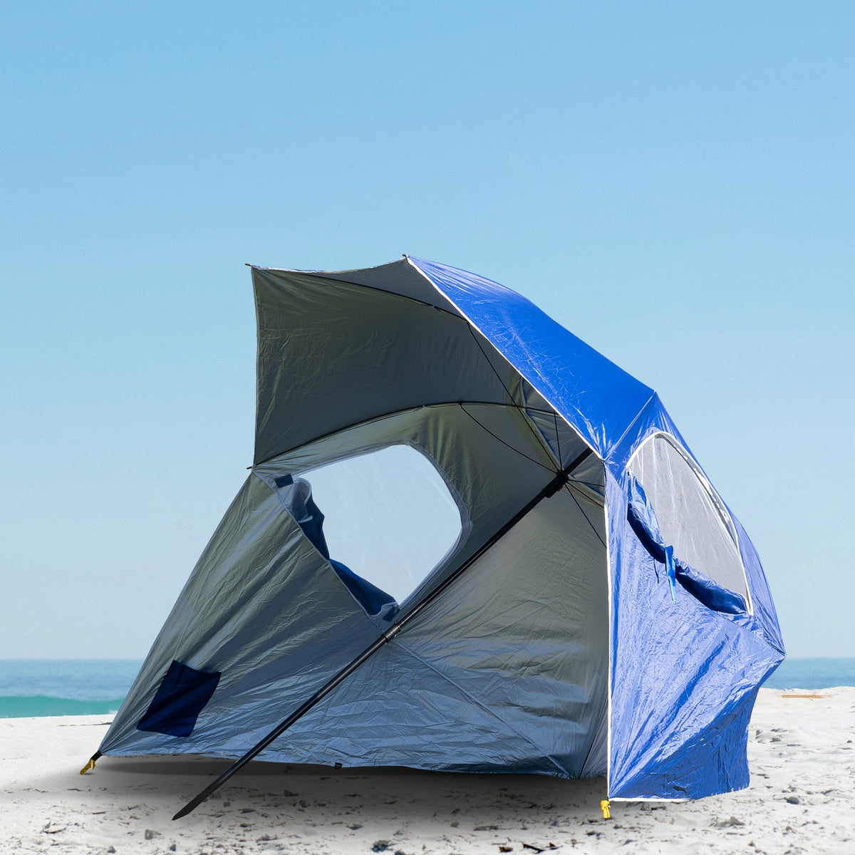 2.4m Beach Umbrella UPF 50+ with Dual Canopy & Wind Vents – Blue, view 2