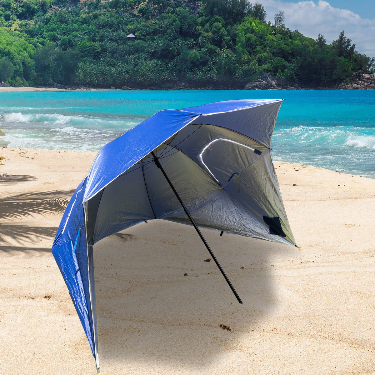 2.4m Beach Umbrella UPF 50+ with Dual Canopy & Wind Vents – Blue, view 4