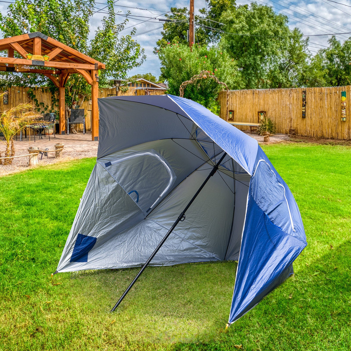 2.4m Beach Umbrella UPF 50+ with Dual Canopy & Wind Vents – Blue, view 5