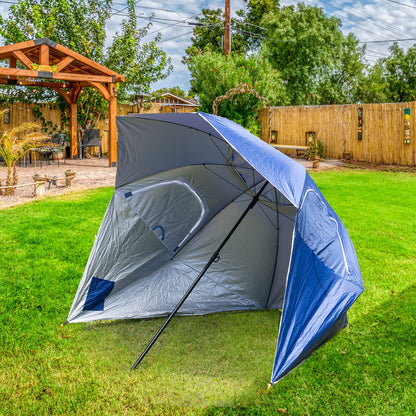 2.4m Beach Umbrella UPF 50+ with Dual Canopy & Wind Vents – Blue, view 5