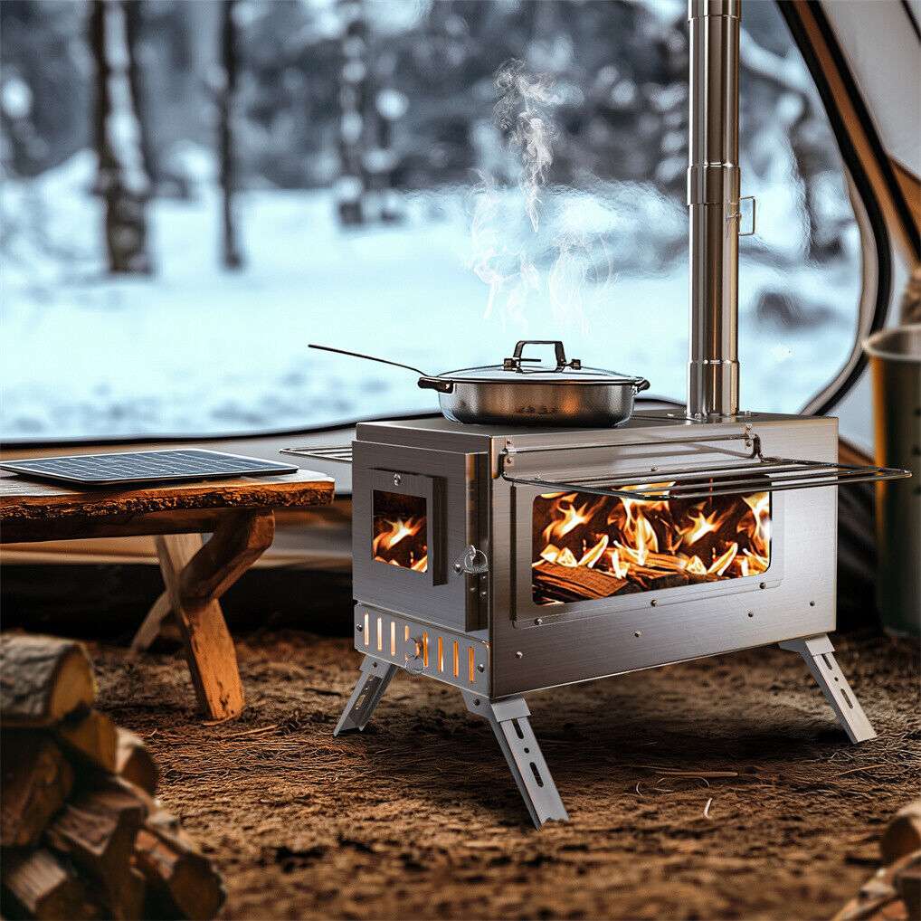 Stainless Steel Camping Wood Burner Stove with Chimney & Bag, view 2