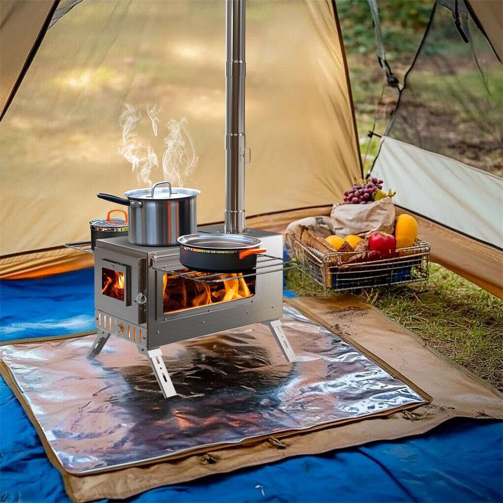 Stainless Steel Camping Wood Burner Stove with Chimney & Bag, view 3