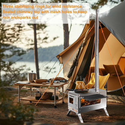 Stainless Steel Camping Wood Burner Stove with Chimney & Bag, view 5