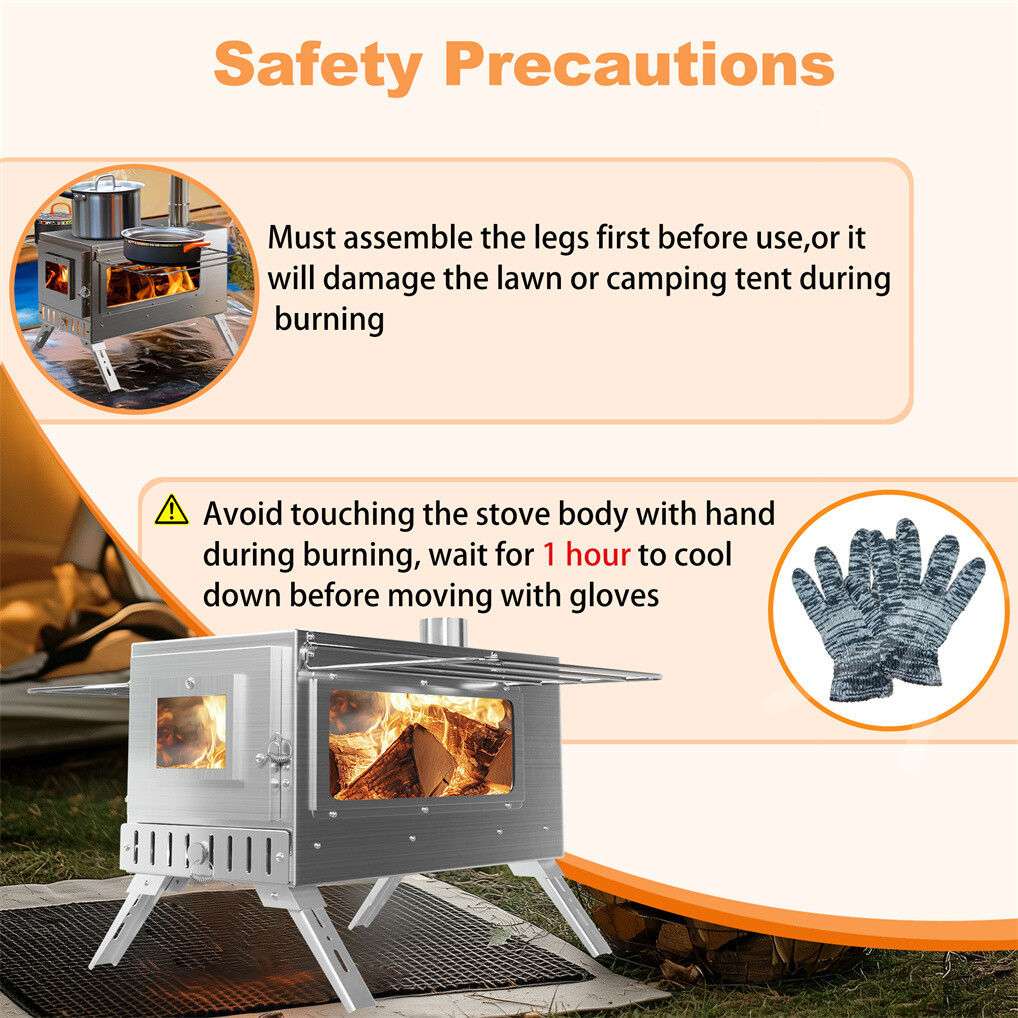 Stainless Steel Camping Wood Burner Stove with Chimney & Bag, view 7