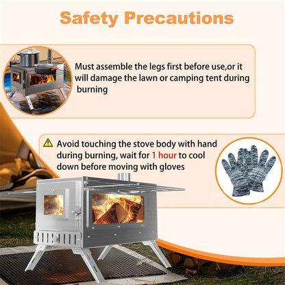 Stainless Steel Camping Wood Burner Stove with Chimney & Bag, view 7