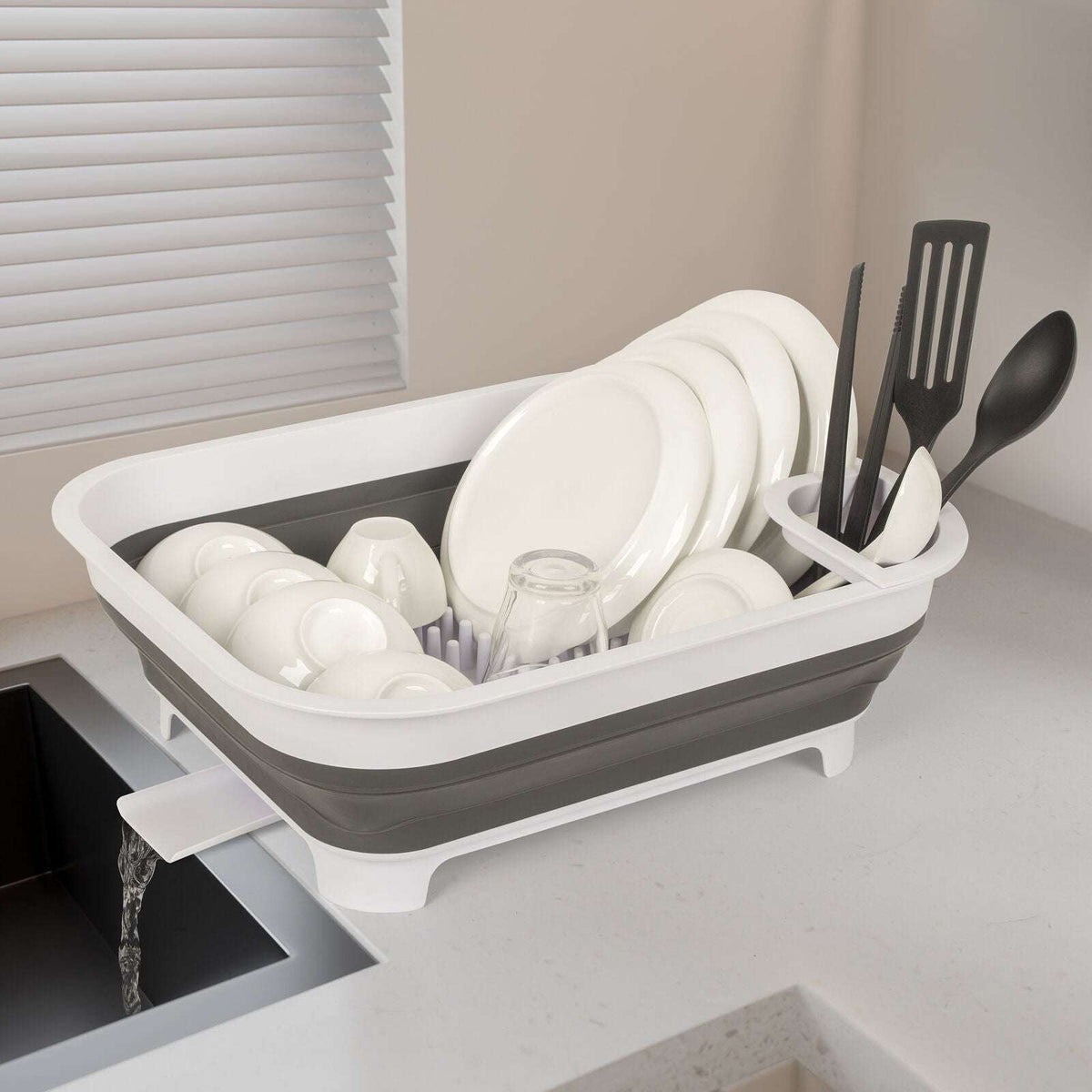 Collapsible Dish Rack with Utensil Compartment, view 6