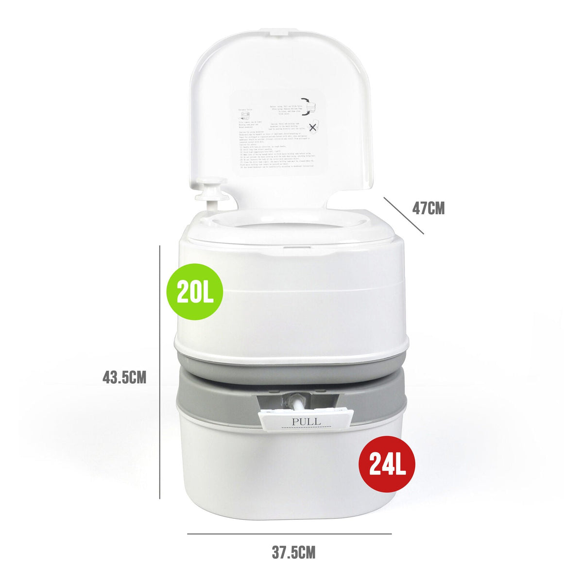 Portable Camping Toilet 24L with Odour Seal, view 2