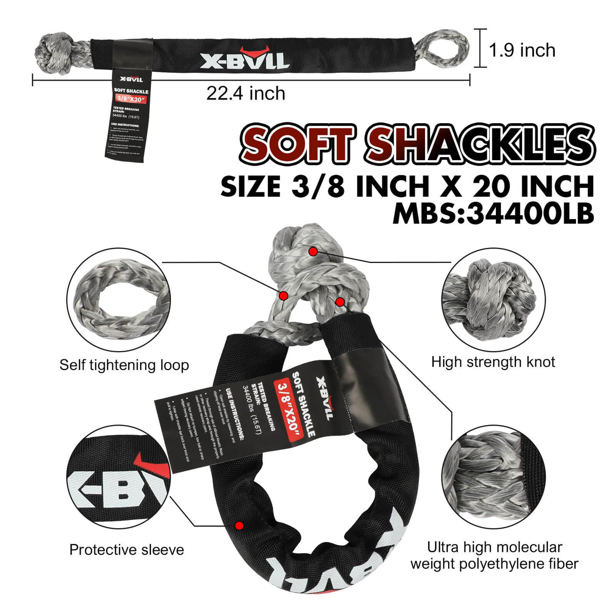 Kinetic Recovery Kit with Rope & 5T Hitch - X-BULL, view 4