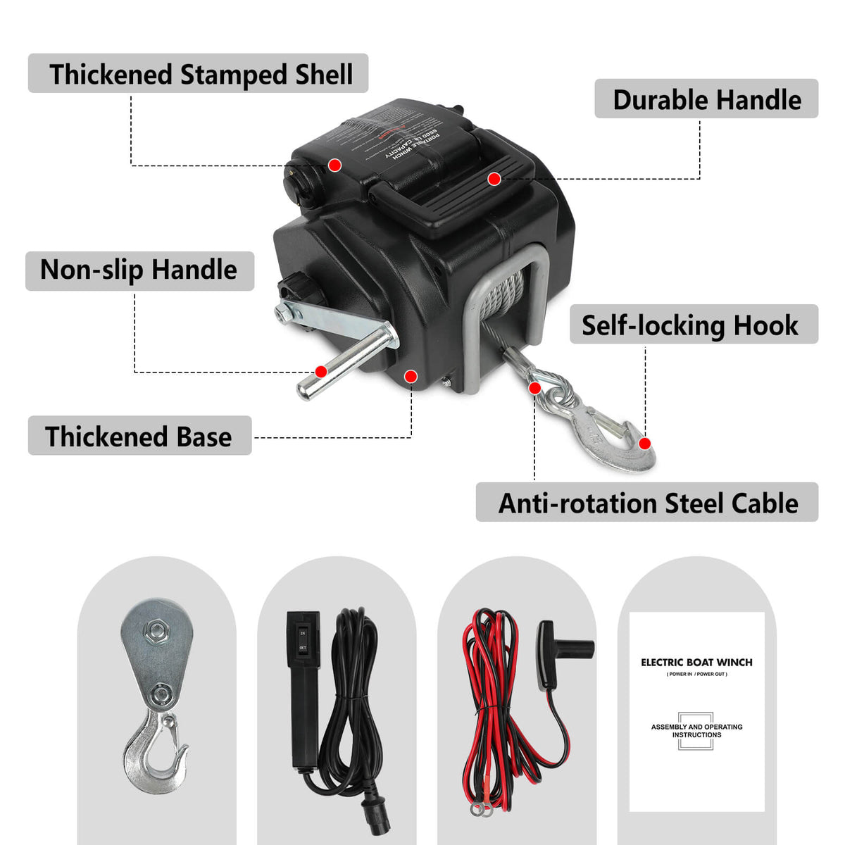 X-BULL 12V Electric Boat Winch 6500lb Marine, view 9