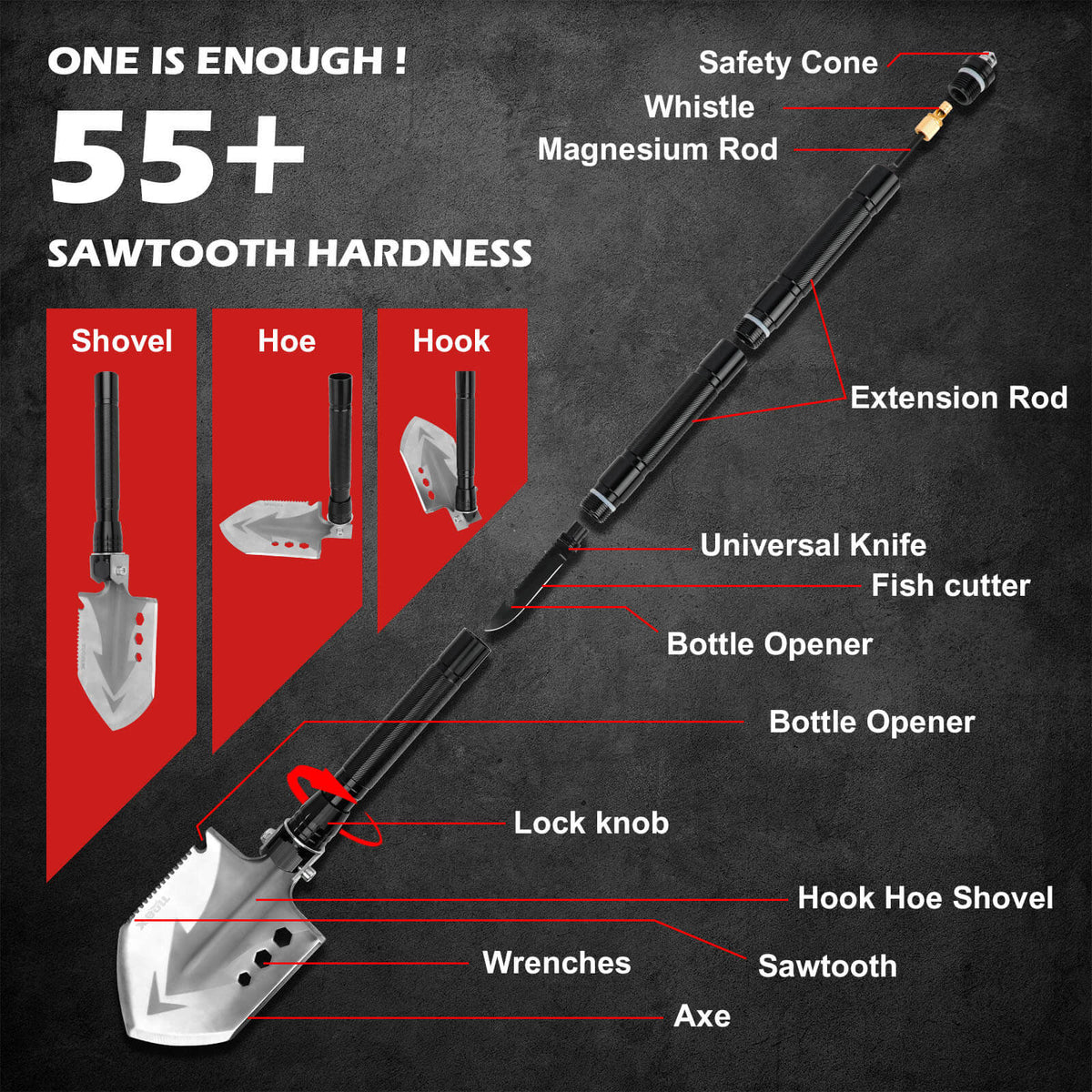 Folding Survival Shovel Multi-Tool - X-BULL, view 5