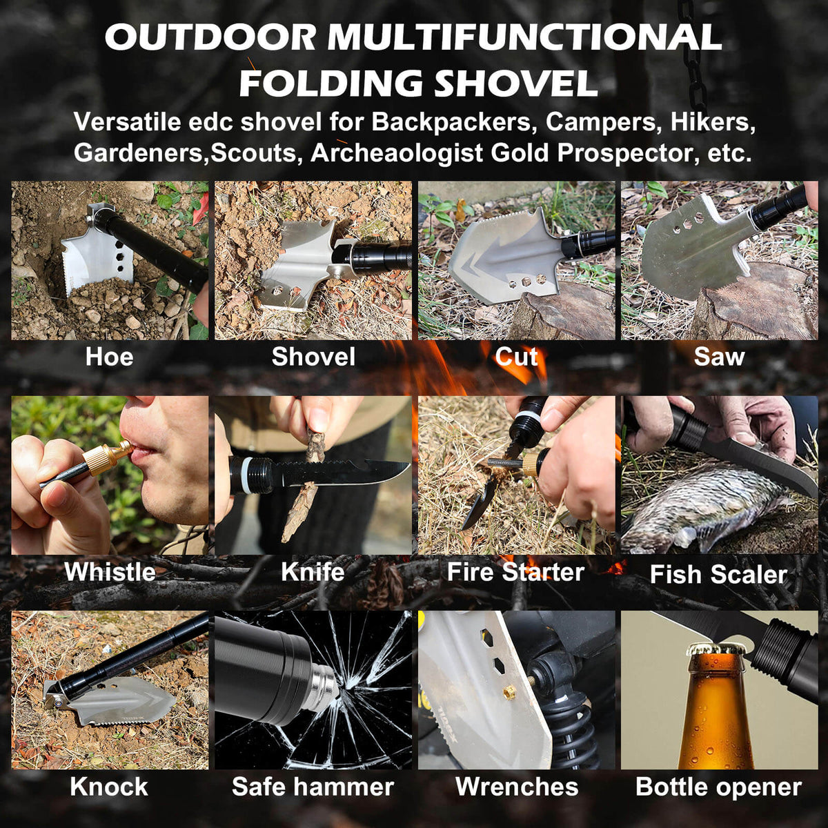 Folding Survival Shovel Multi-Tool - X-BULL, view 6