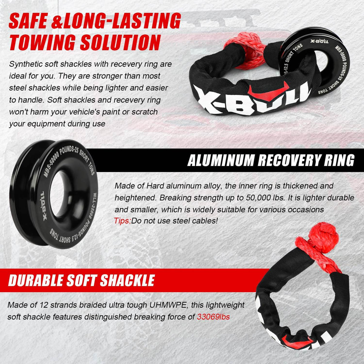 Soft Shackle, Recovery Ring & 5T Hitch Kit - X-BULL, view 2