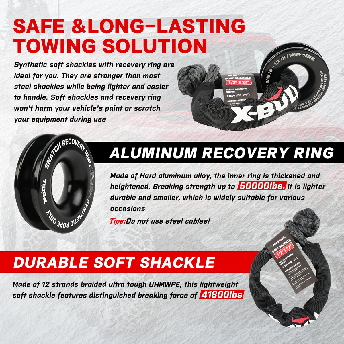 4WD Recovery Kit with Tracks & Soft Shackles - X-BULL, view 7