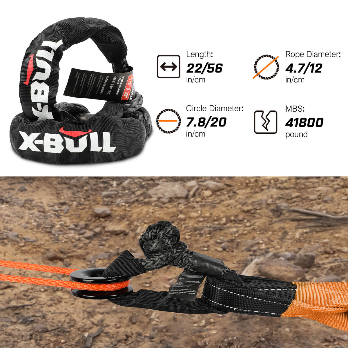 4WD Recovery Kit with Strap & Soft Shackles - X-BULL, view 4