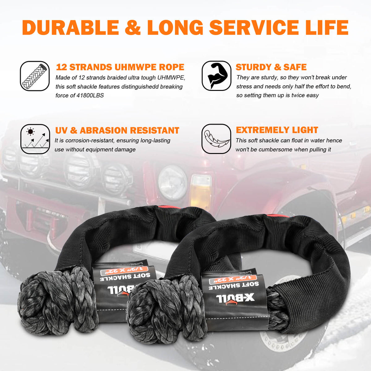 4WD Recovery Kit with Strap & Soft Shackles - X-BULL, view 5