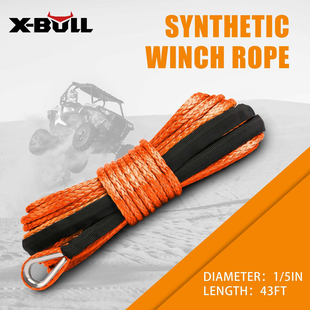 X-BULL SK75 Dyneema Synthetic Winch Rope 5.5mm x 13m, view 3