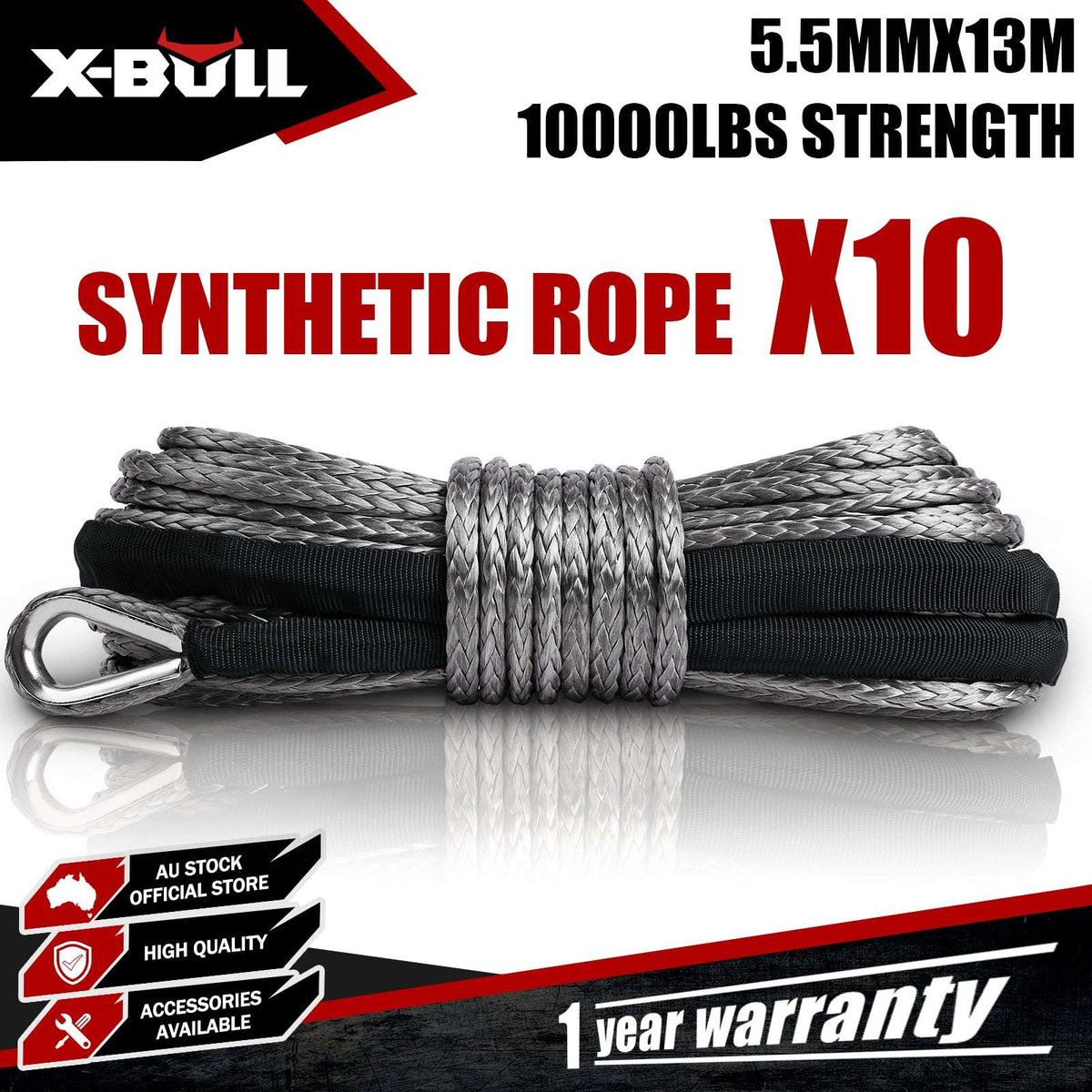 X-BULL SK75 Synthetic Winch Rope 5.5mm x 13m – 10 Pack