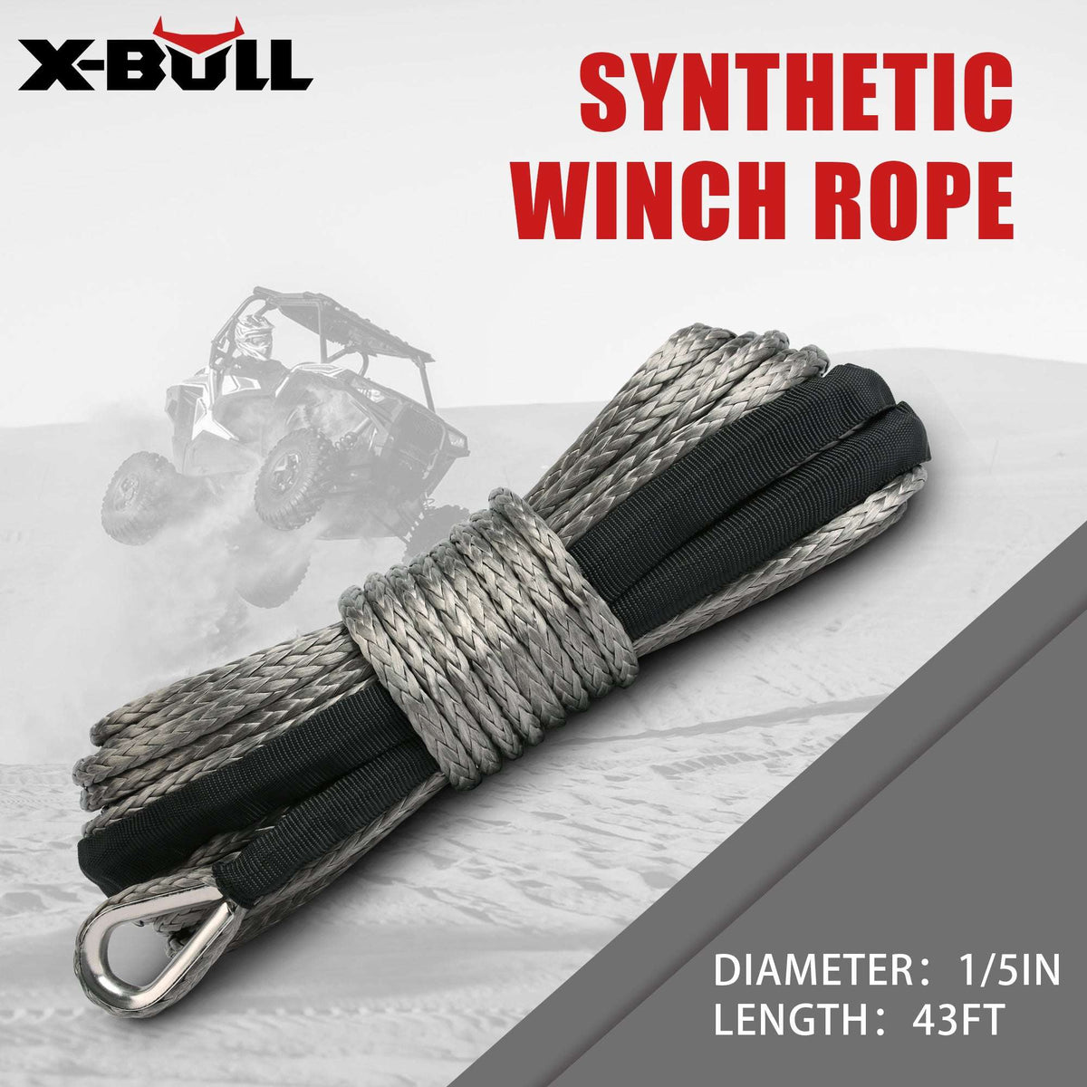 X-BULL SK75 Synthetic Winch Rope 5.5mm x 13m – 10 Pack, view 7