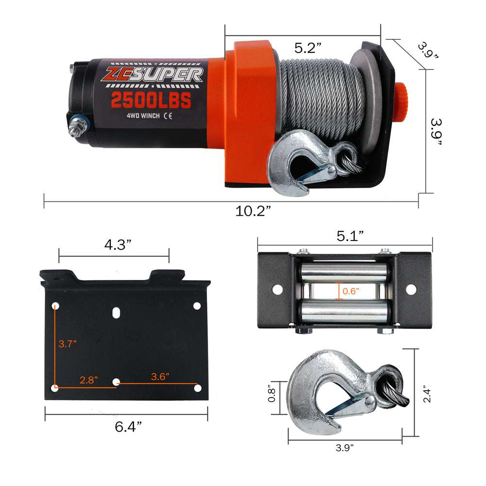 2500lb 12V Electric Winch with Steel Cable, view 2