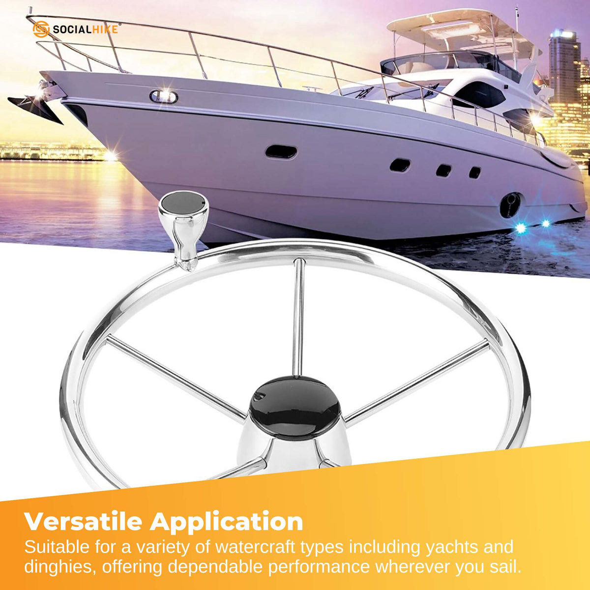 13.5" Stainless Steel Boat Steering Wheel 5-Spoke, view 4