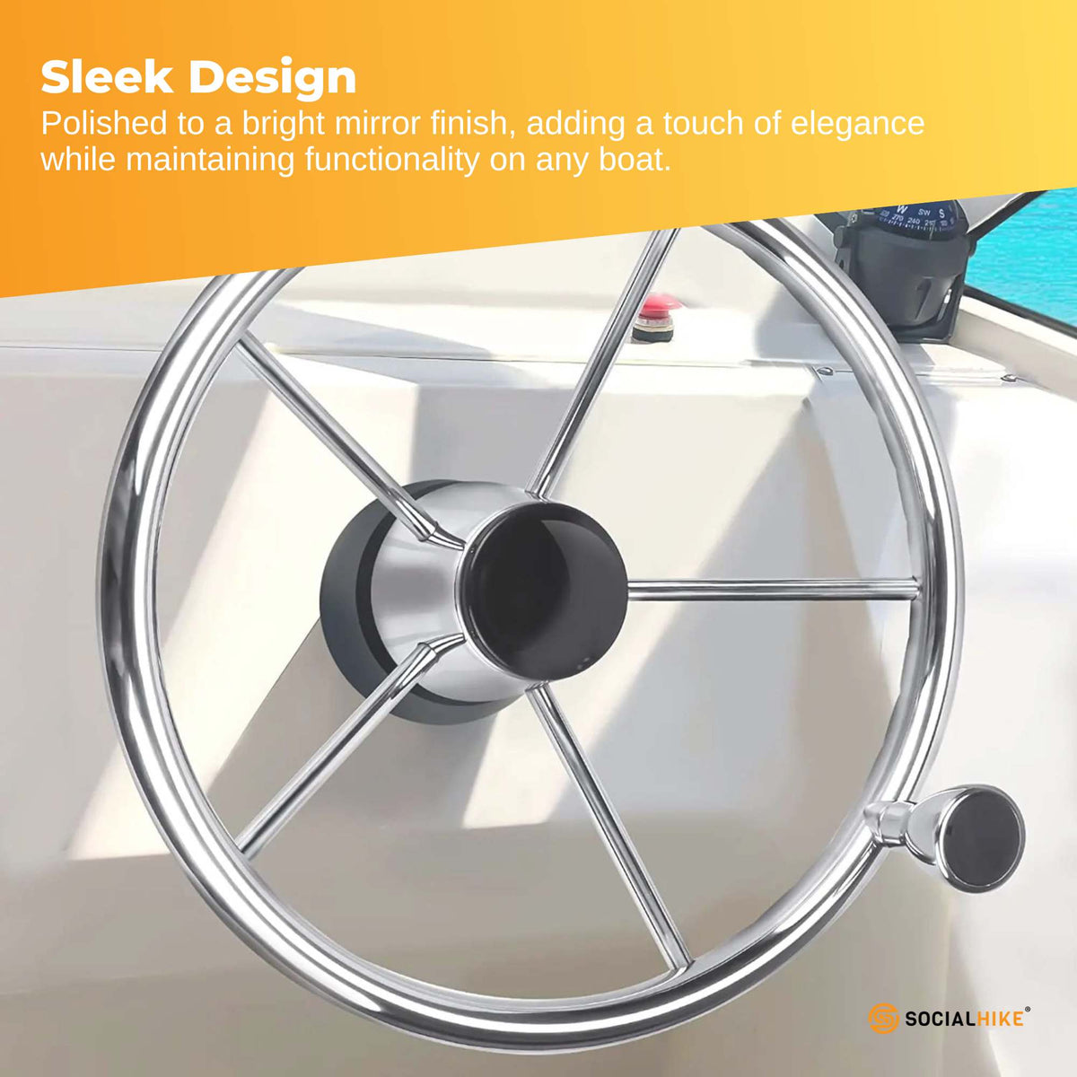 13.5" Stainless Steel Boat Steering Wheel 5-Spoke, view 7