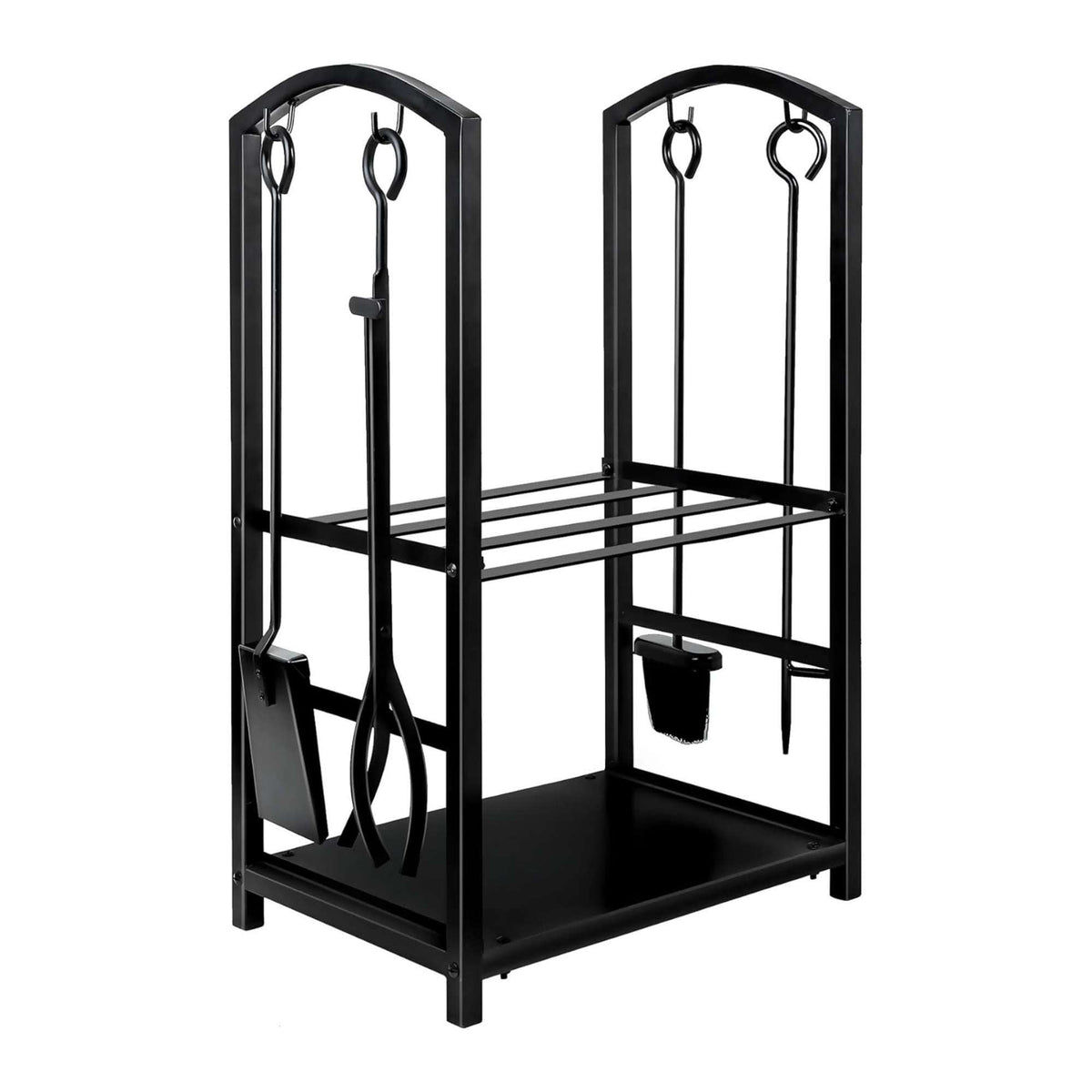 Firewood Rack & 4-Piece Fireplace Tool Set