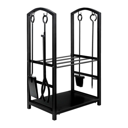 Firewood Rack & 4-Piece Fireplace Tool Set