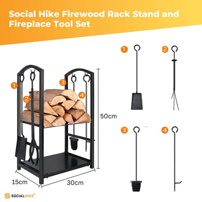 Firewood Rack & 4-Piece Fireplace Tool Set, view 3