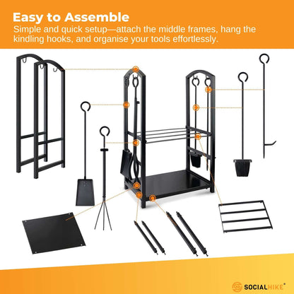 Firewood Rack & 4-Piece Fireplace Tool Set, view 5